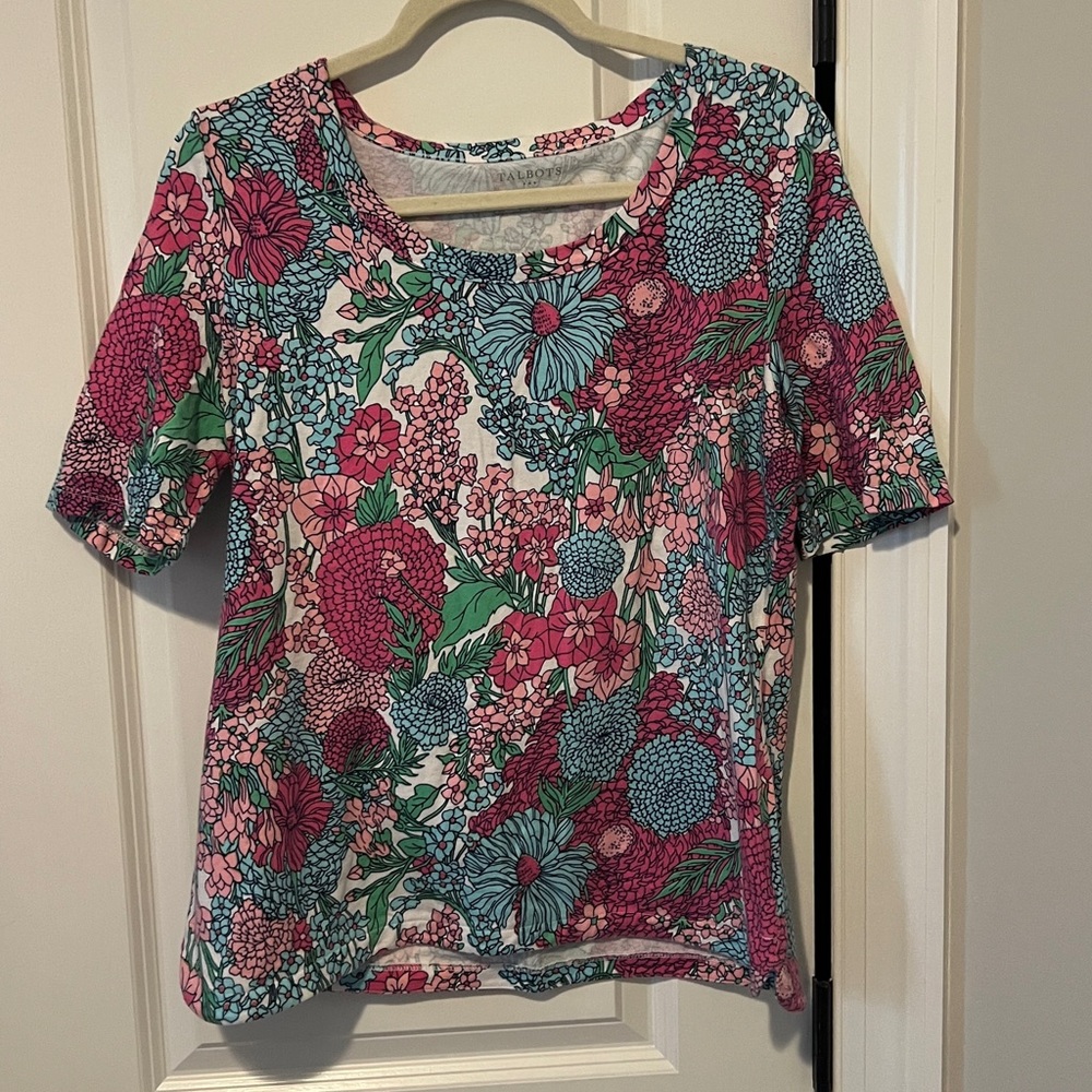Talbots COTTON SCOOP NECK TEE shirt - BREEZY FLORAL great for spring size Large - Picture 3 of 5